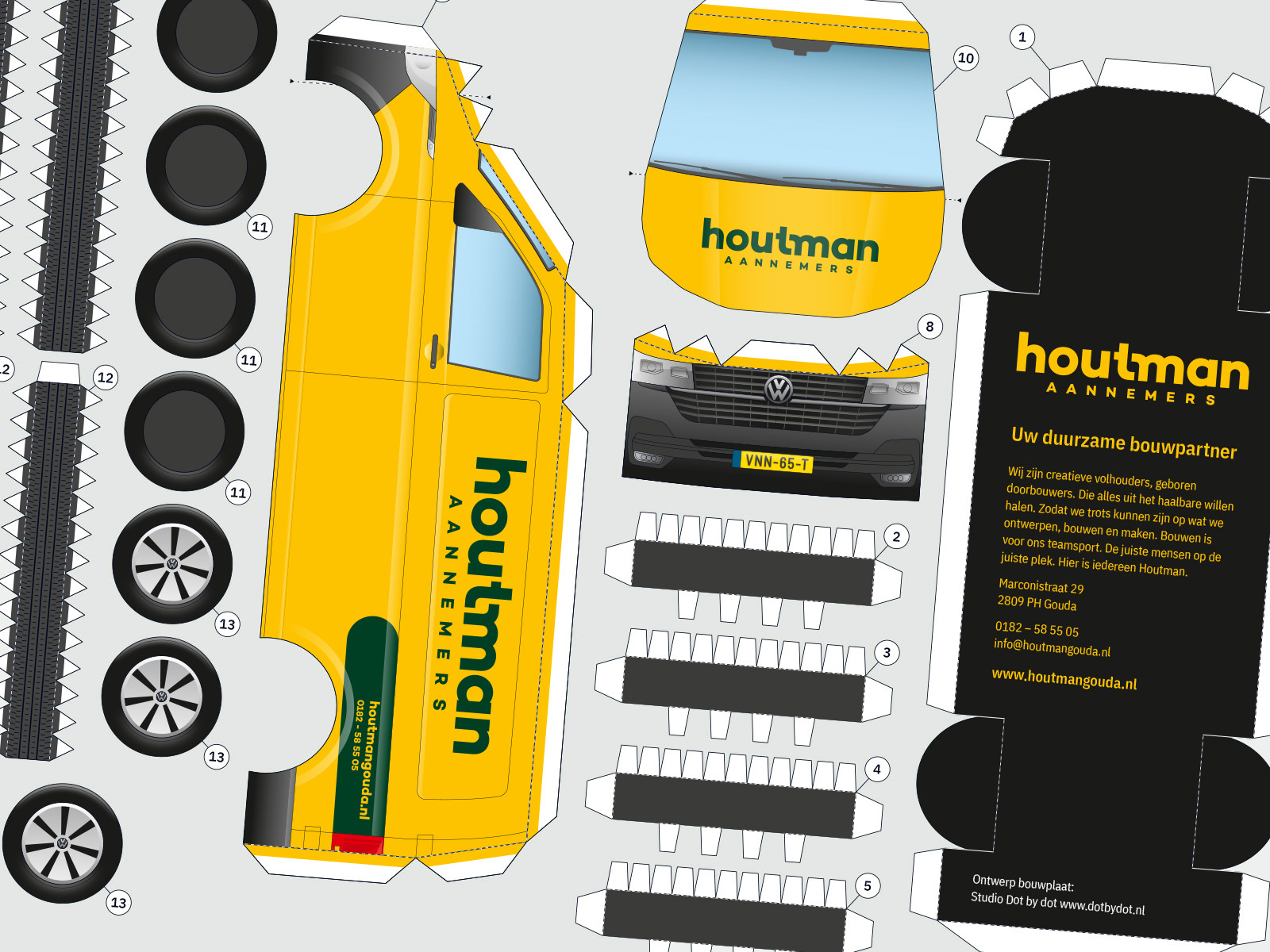 Papieren bouwplaat Volkswagenbus opengevouwen
