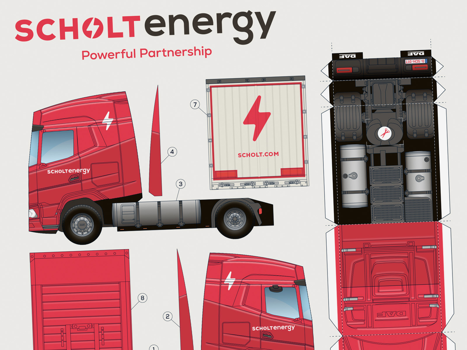 The DAF truck paper model fits on an A3 sheet and is folded in half to A4 so it is easy to take away.