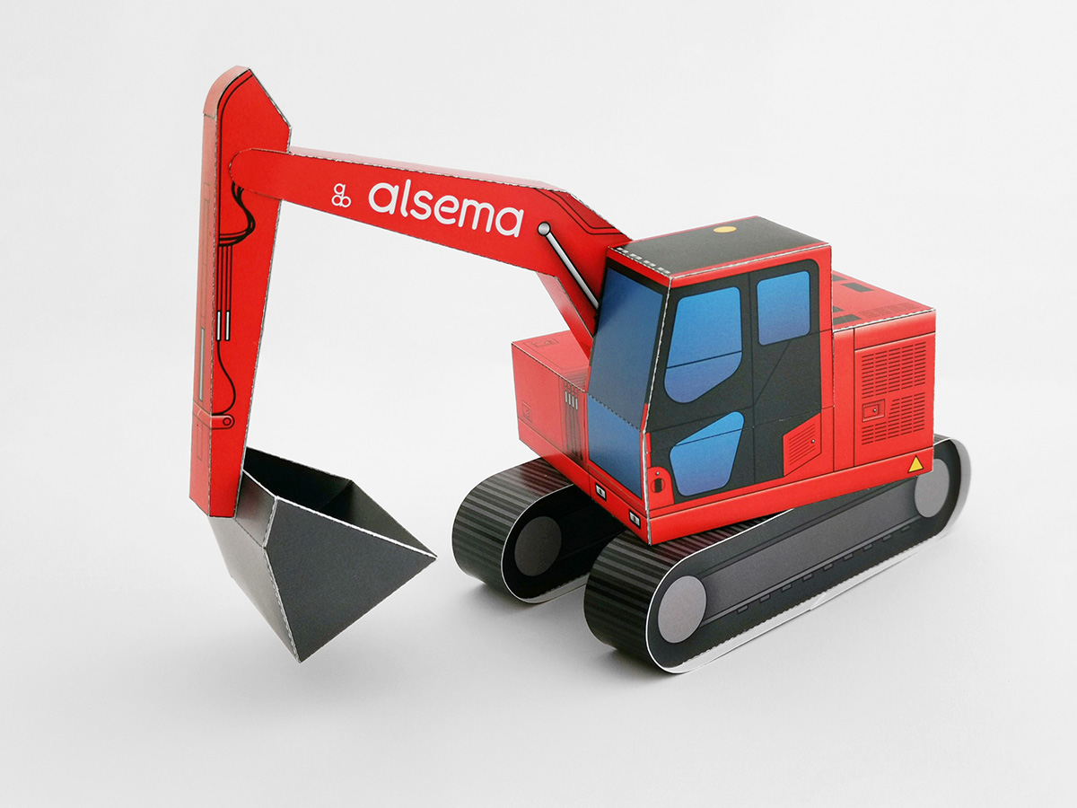 Bouwplaat graafmachine relatiegeschenk Alsema