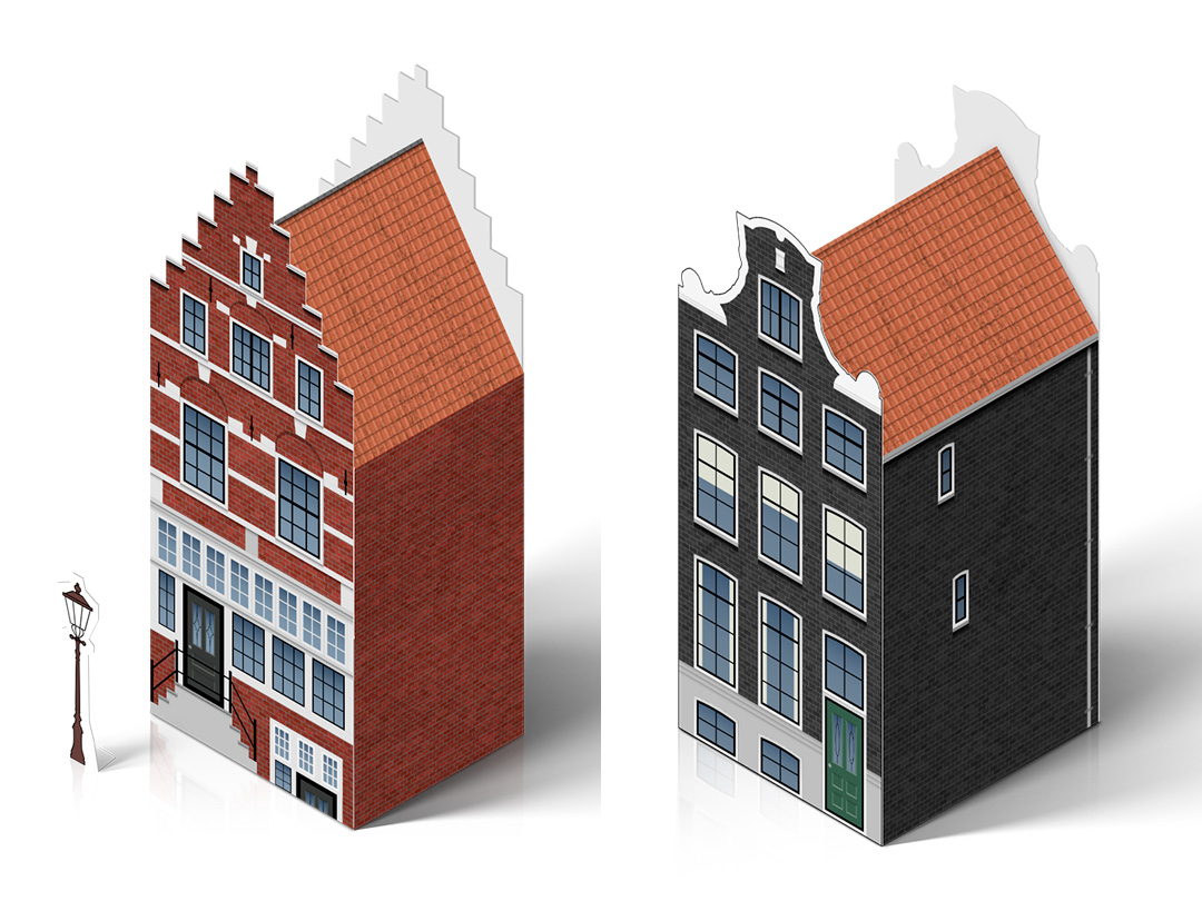 Educatieve bouwplaat grachtenpanden detail