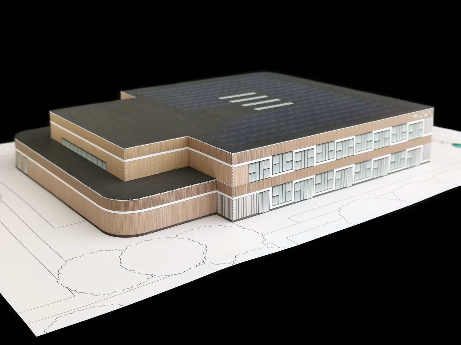 Gebouwde papieren school De Parel, zijaanzicht