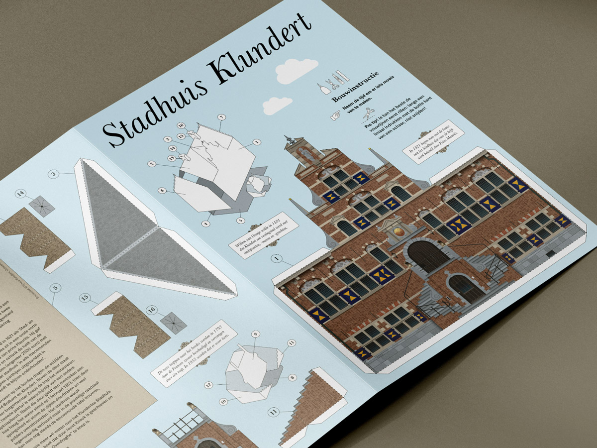 Klundert Town Hall paper model on two A3 sheets