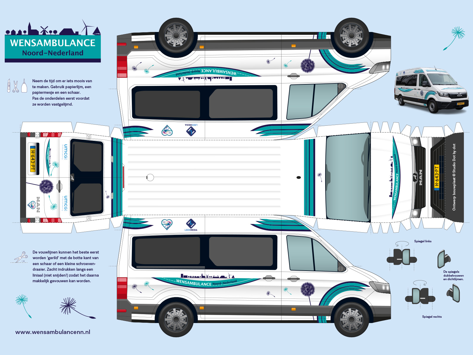 Wish Ambulance paper model from one piece on A3 board