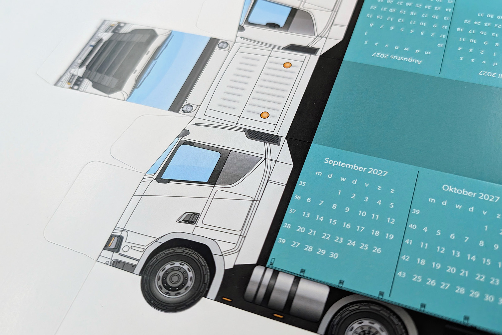 Detail of the calendar printed on the paper trailer, September and October