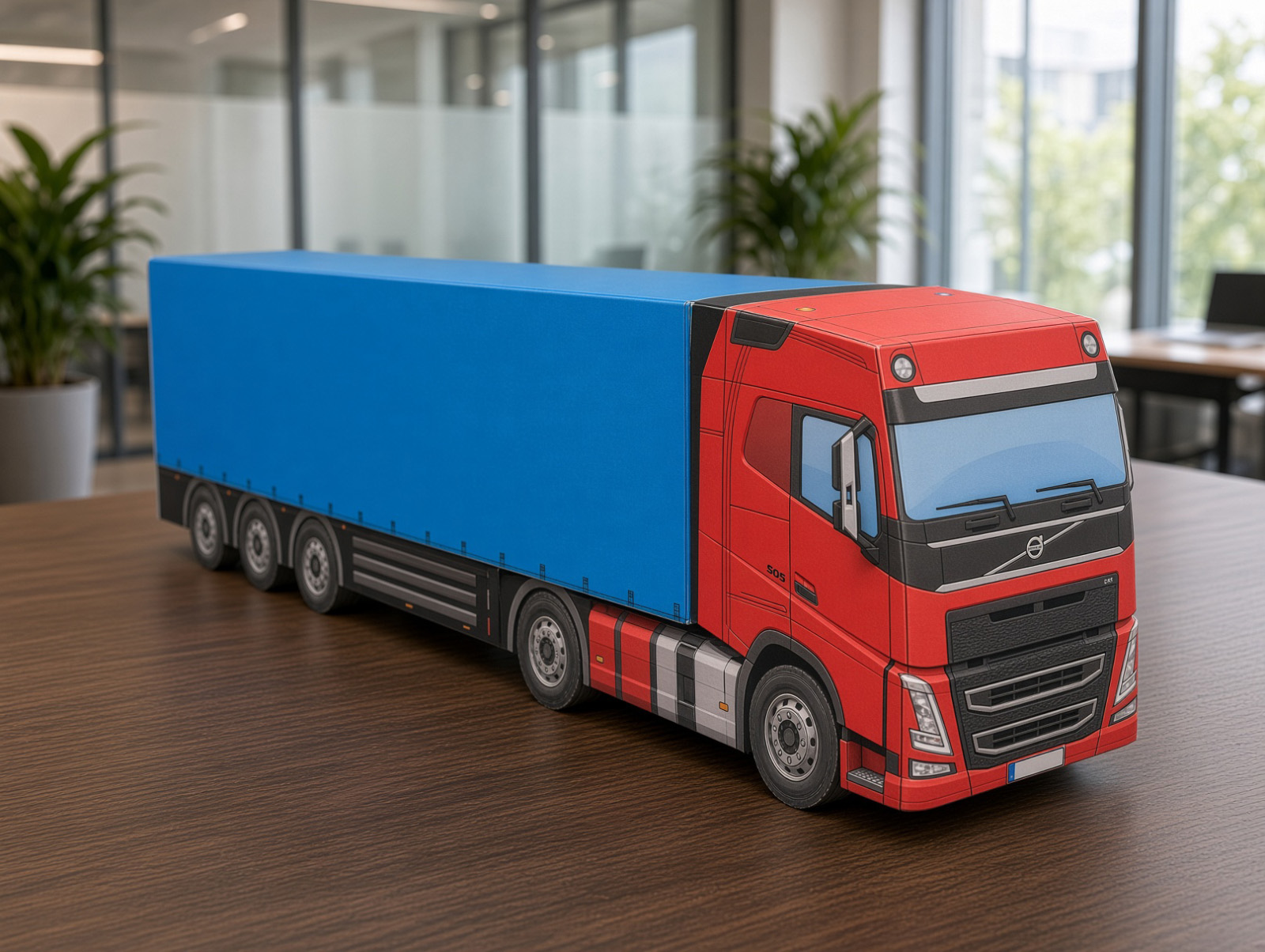 Paper truck corporate gift on a meeting table